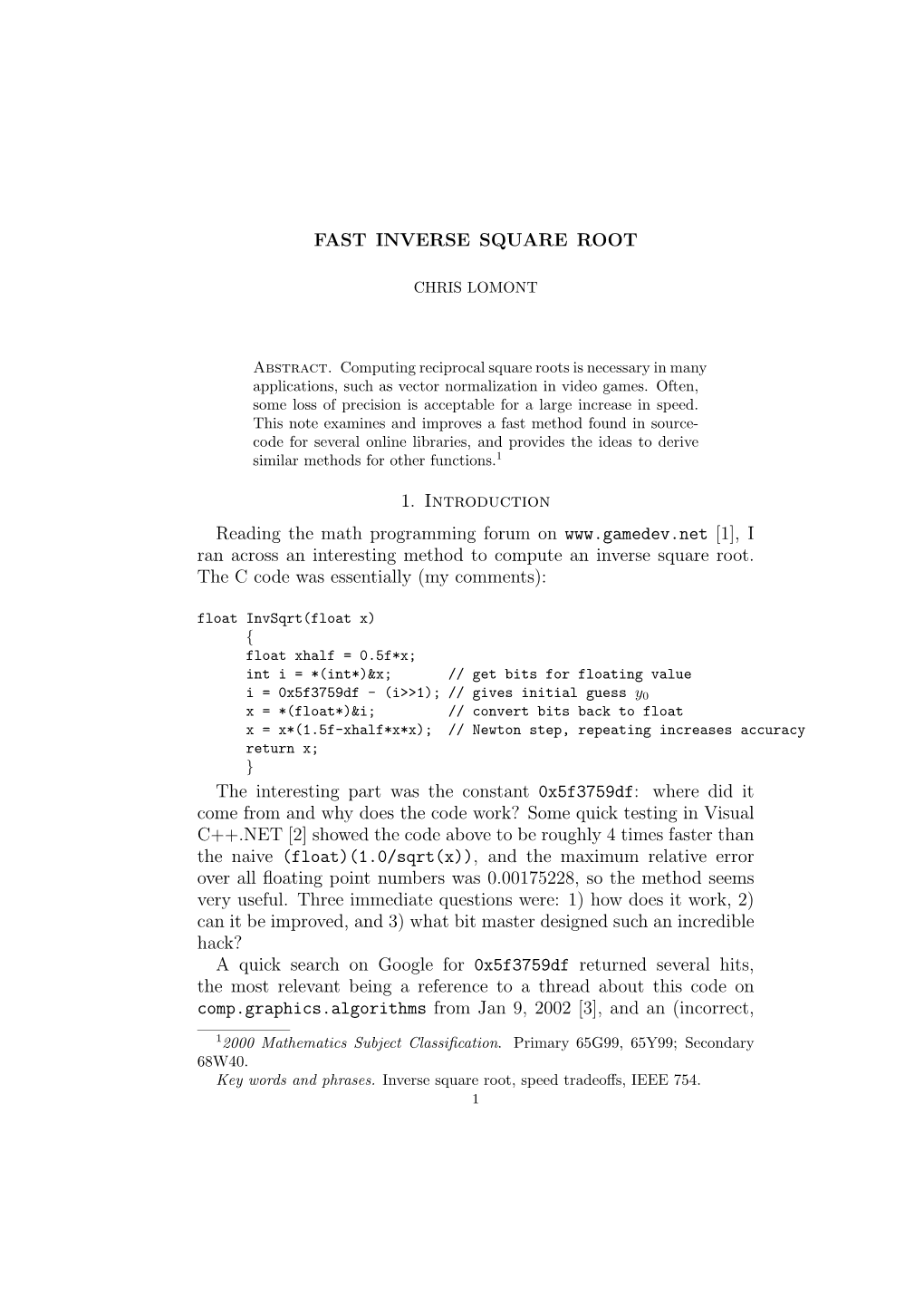 Fast Inverse Square Root