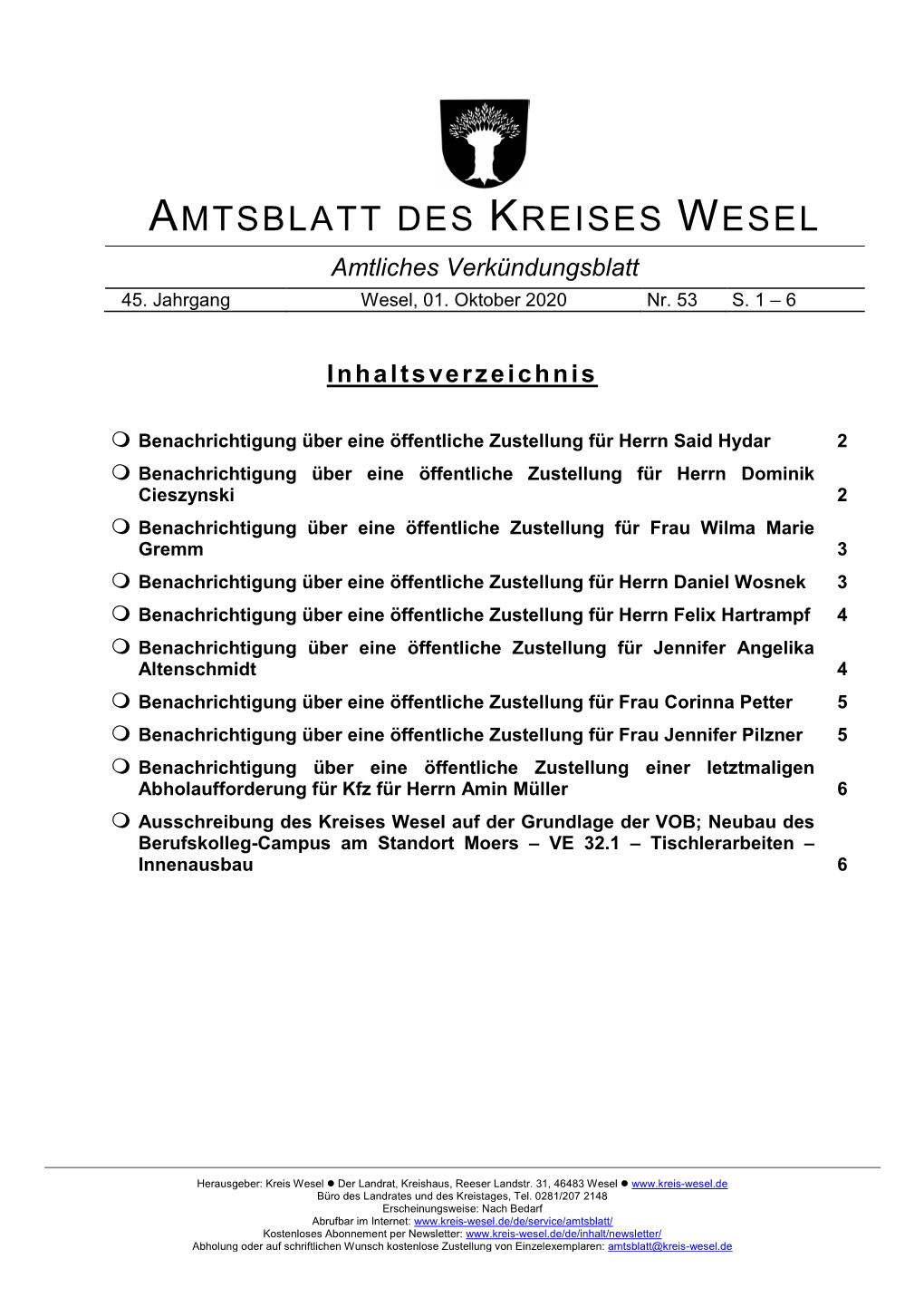 AMTSBLATT DES KREISES WESEL Amtliches Verkündungsblatt 45