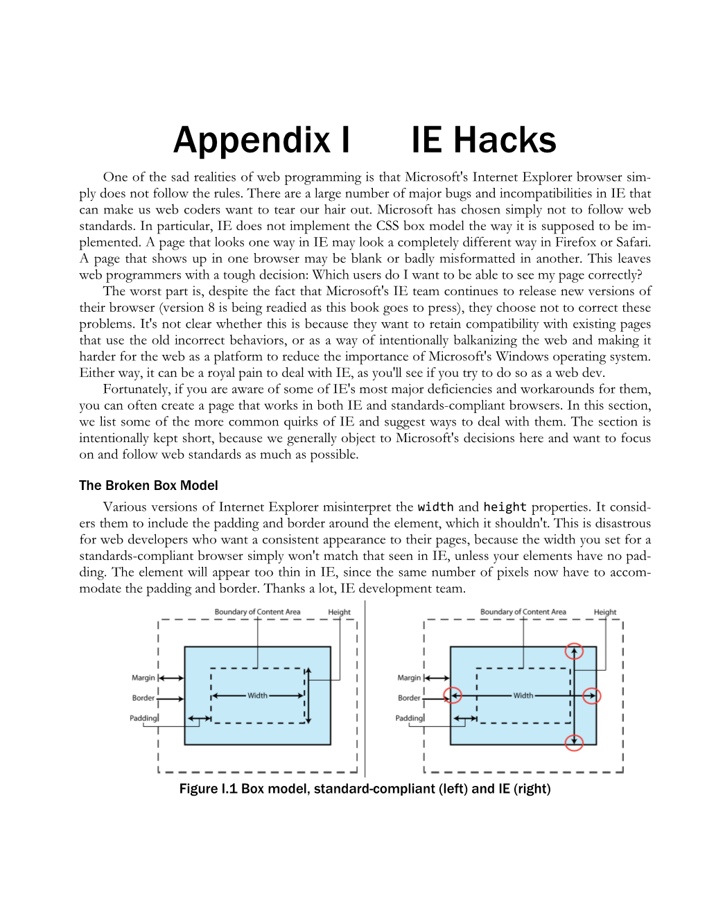 Appendix I IE Hacks One of the Sad Realities of Web Programming Is That Microsoft's Internet Explorer Browser Sim- Ply Does Not Follow the Rules