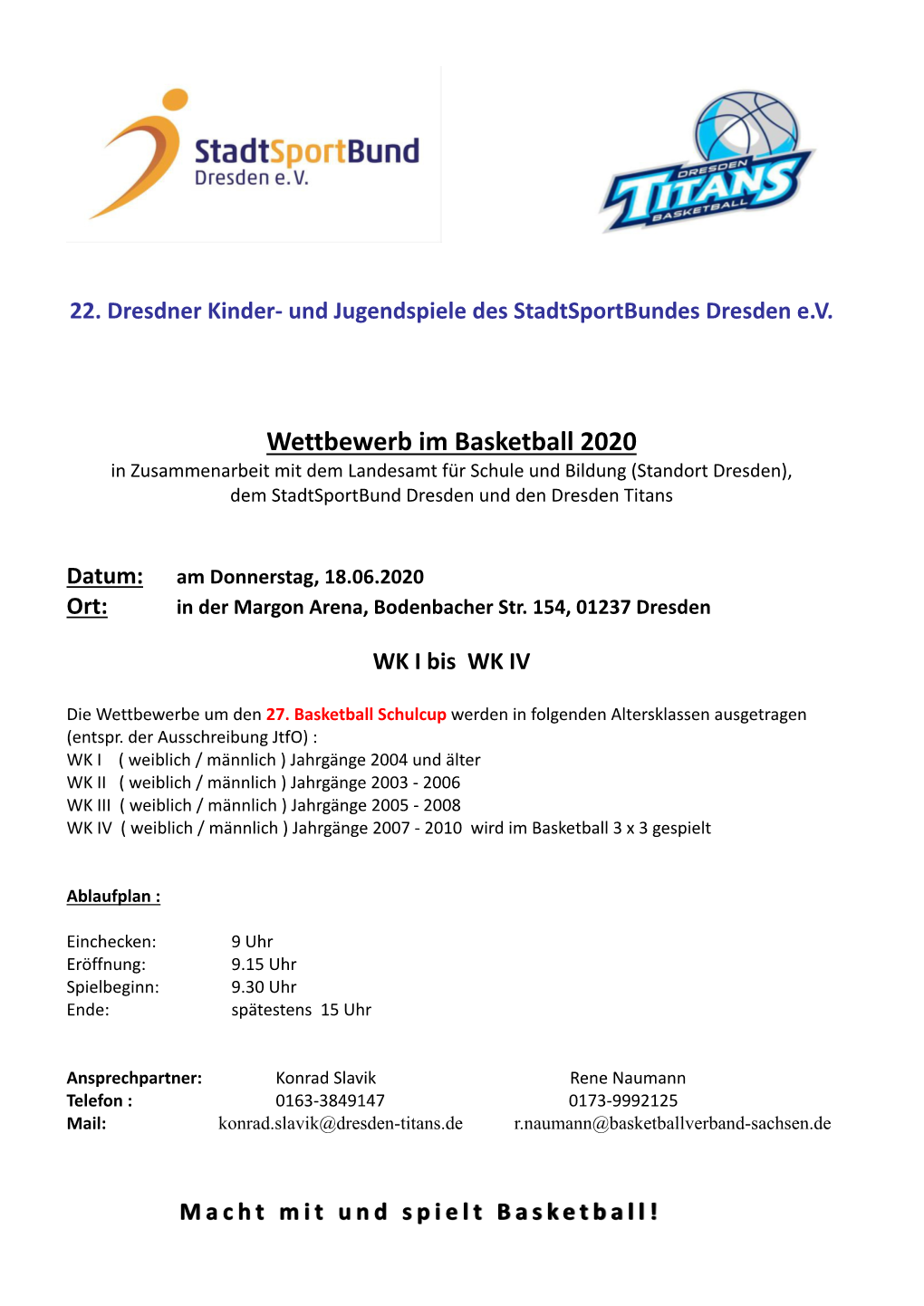 Ausschreibung Basketball