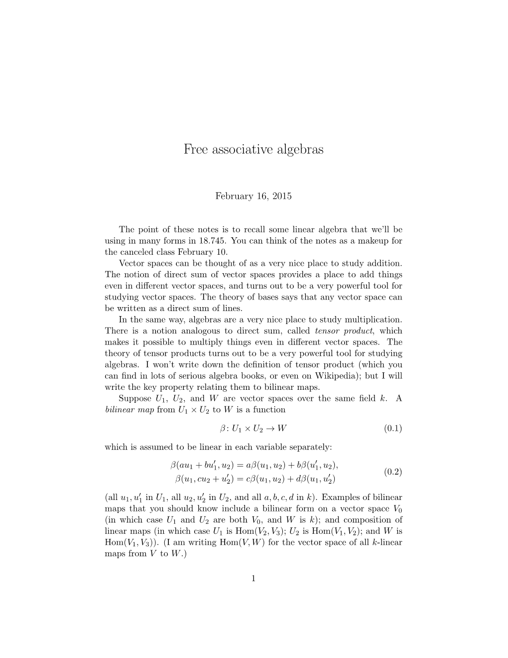 Free Associative Algebras