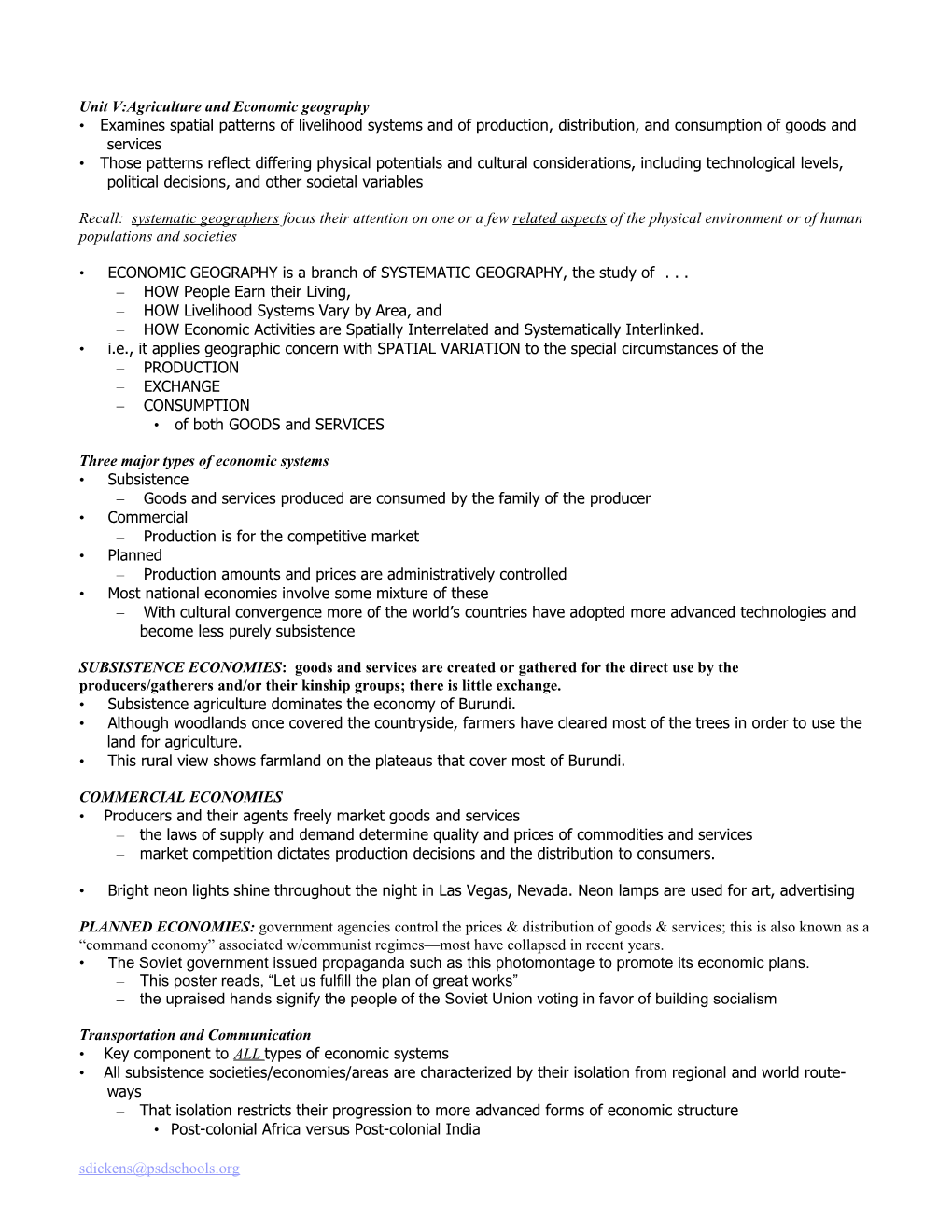 Unit V:Agriculture and Economic Geography