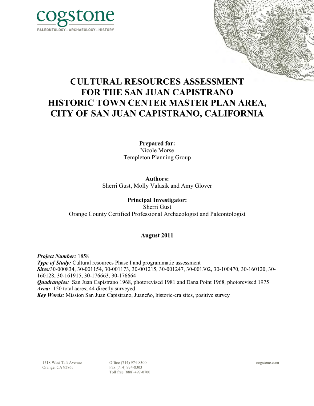 Cultural Resources Assessment for the San Juan Capistrano Historic Town Center Master Plan Area, City of San Juan Capistrano, California