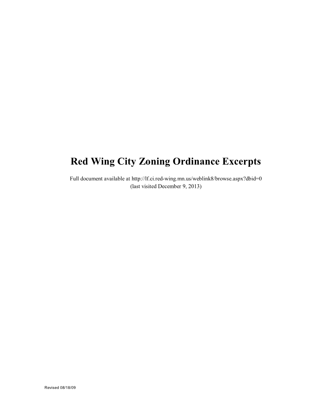 Red Wing City Zoning Ordinance Excerpts