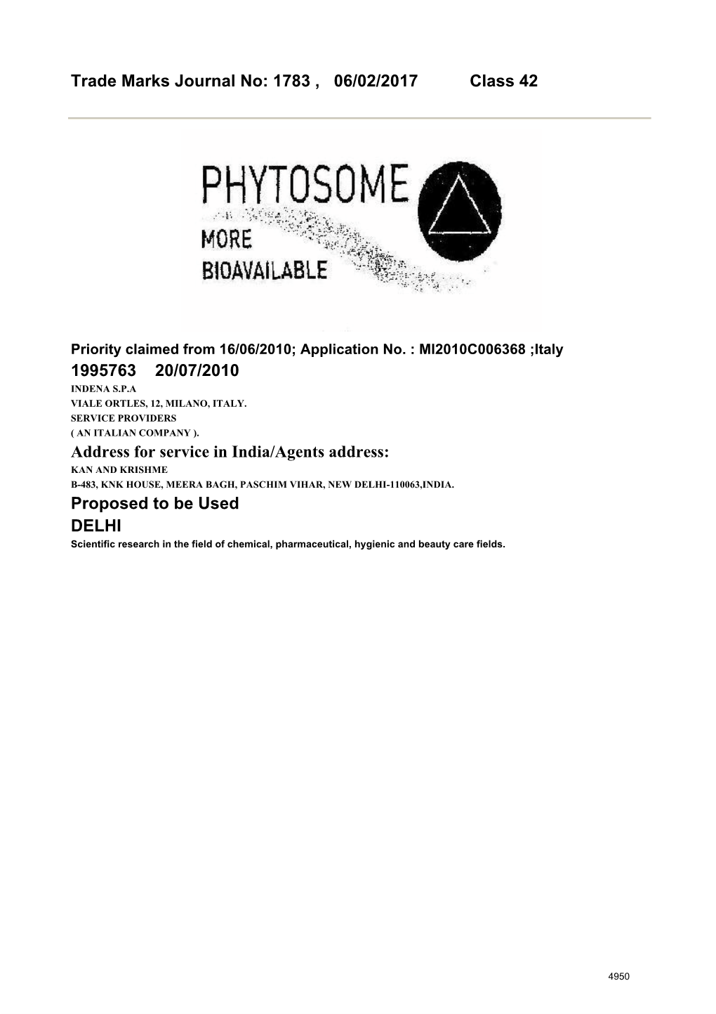 Trade Marks Journal No: 1783 , 06/02/2017 Class 42