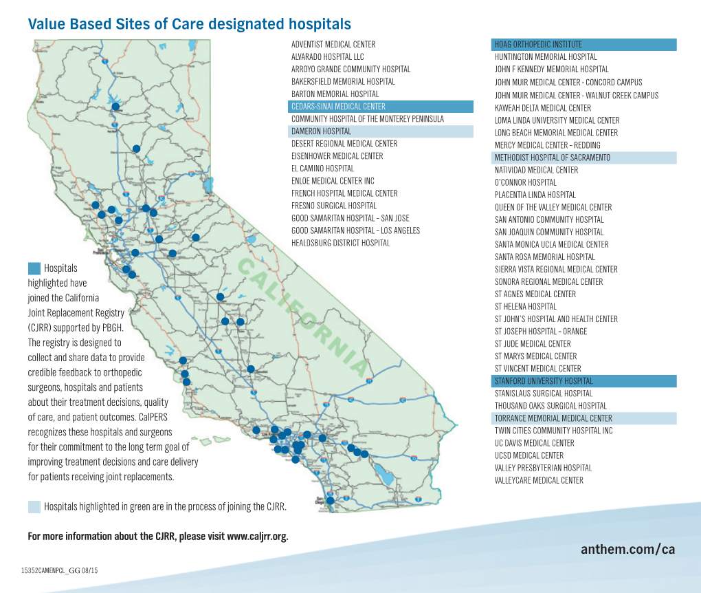 Knee Hip Value Based Sites of Care Designated Hospitals