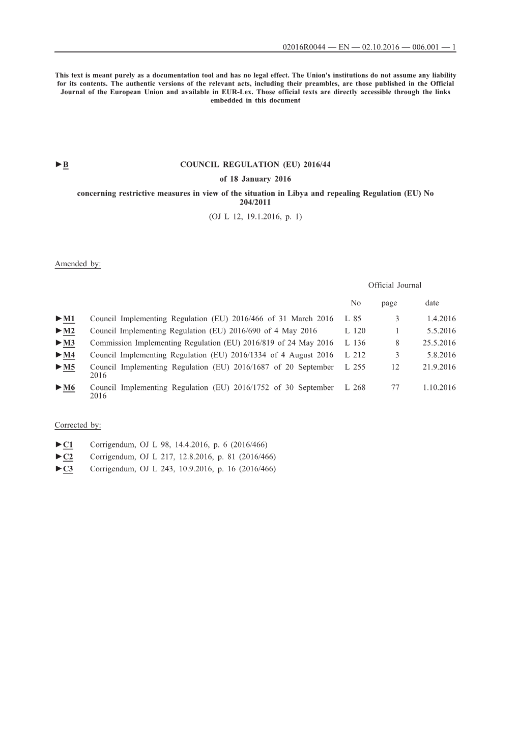 B COUNCIL REGULATION (EU) 2016/44 of 18