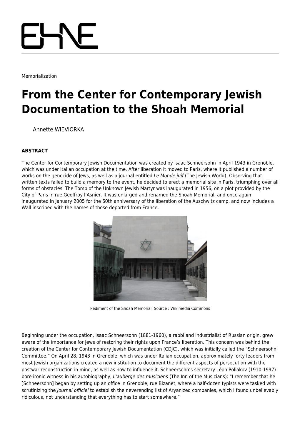 From the Center for Contemporary Jewish Documentation to the Shoah Memorial