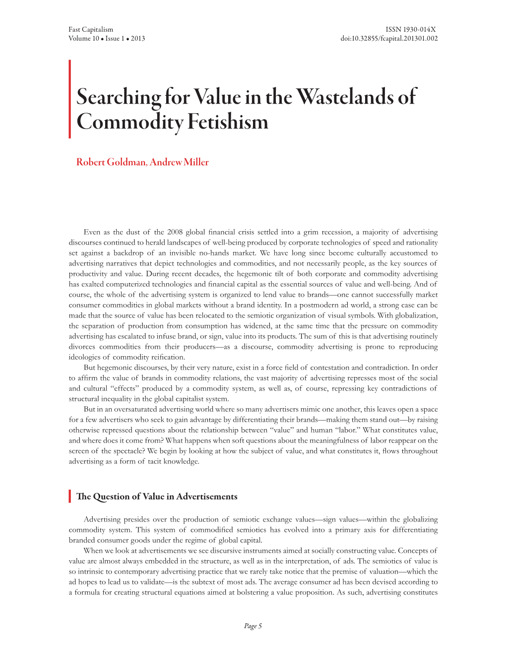 Searching for Value in the Wastelands of Commodity Fetishism