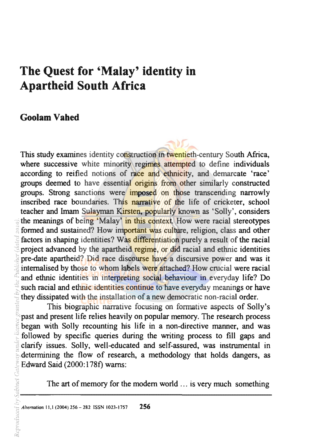 The Quest for 'Malay' Identity in Apartheid South Africa