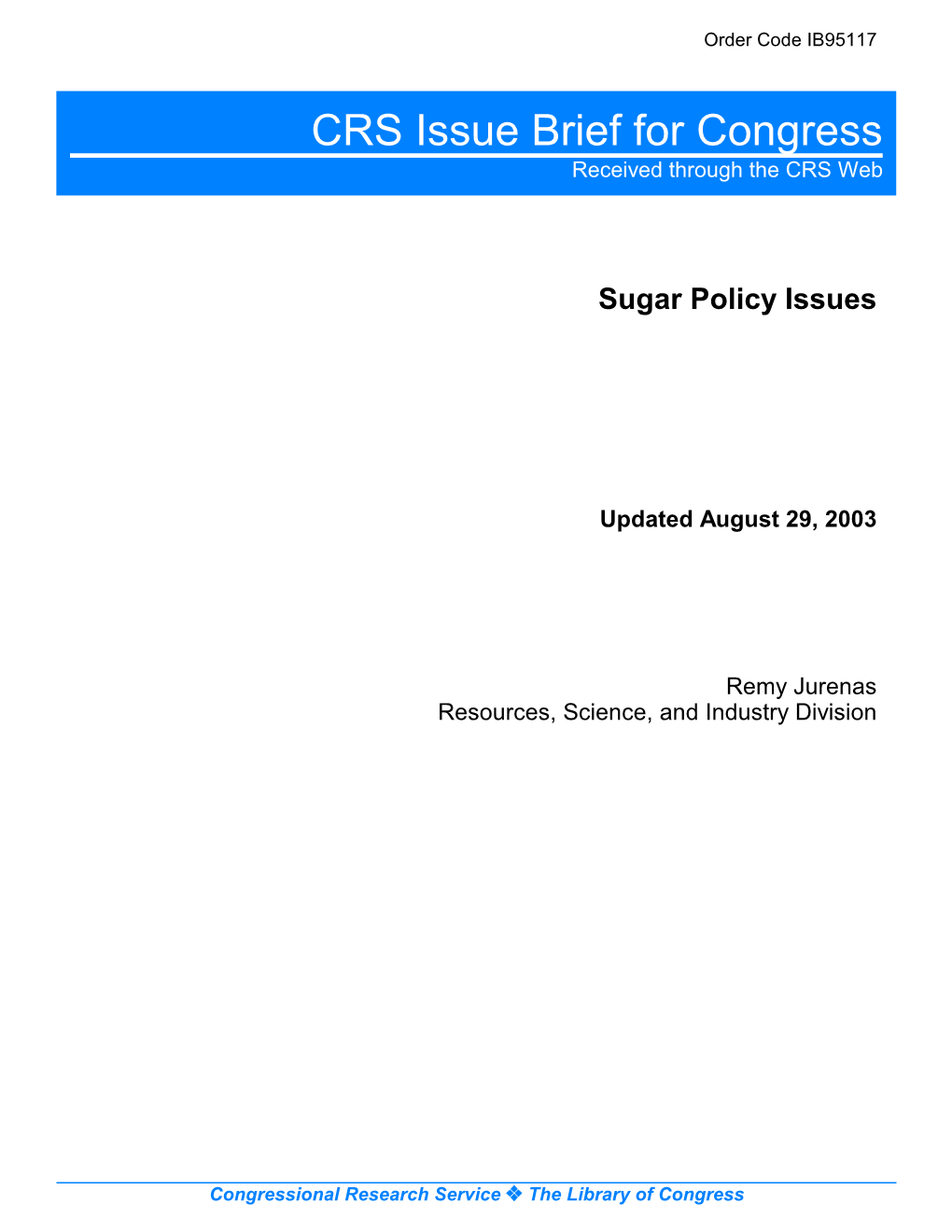 Sugar Policy Issues