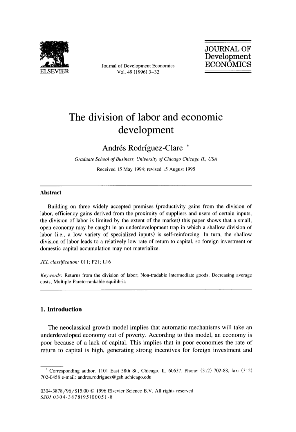 The Division of Labor and Economic Development