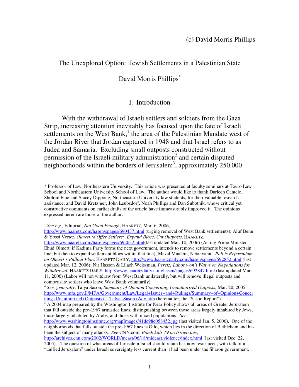 Jewish Settlements in a Palestinian State