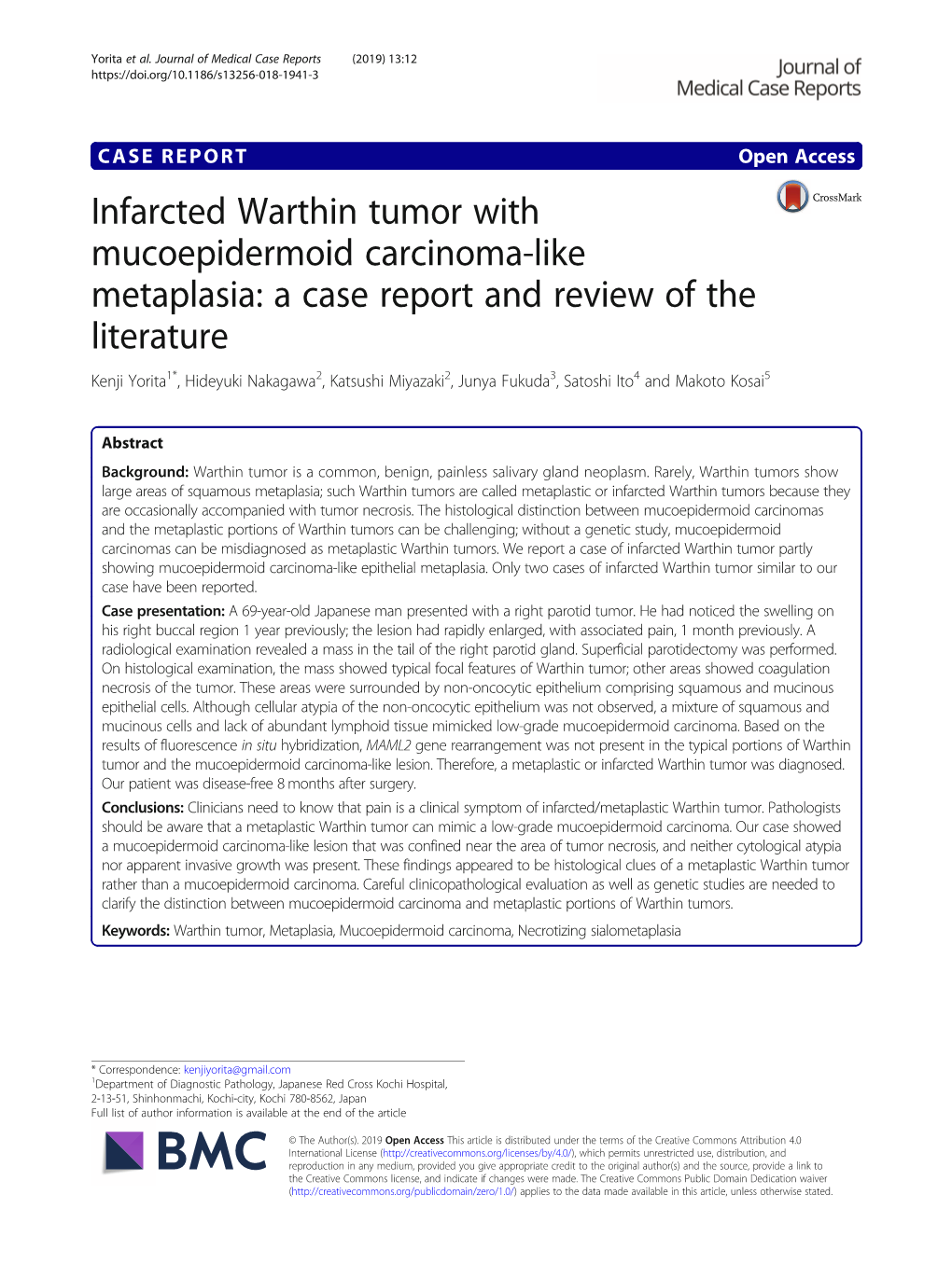 Infarcted Warthin Tumor with Mucoepidermoid Carcinoma-Like Metaplasia: a Case Report and Review of the Literature