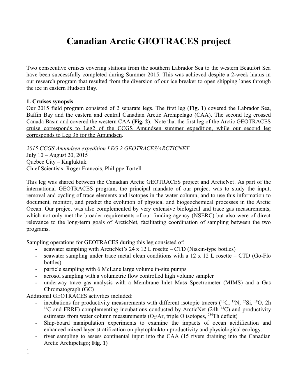 Canadian Arctic GEOTRACES Project