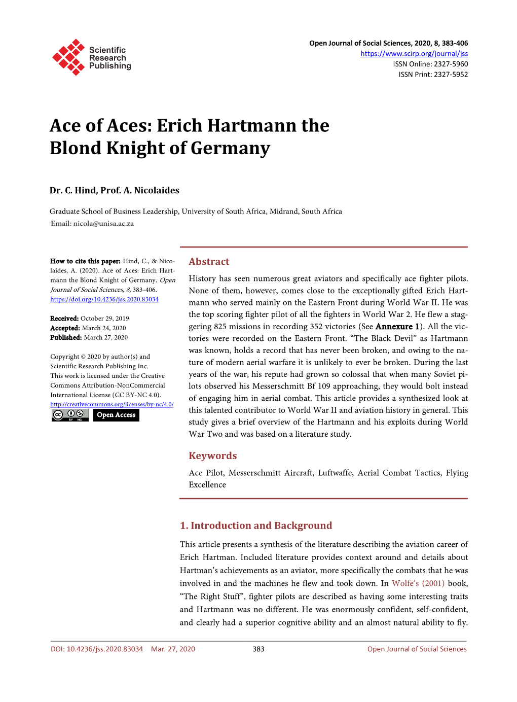 Ace of Aces: Erich Hartmann the Blond Knight of Germany