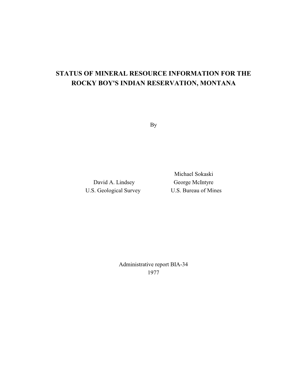Status of Mineral Resource Information for the Rocky Boy's Indian Reservation, Montana