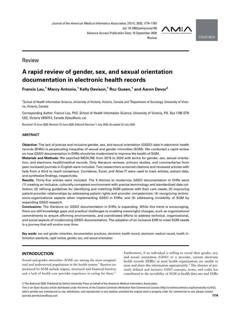A Rapid Review of Gender, Sex, and Sexual Orientation Documentation in Electronic Health Records