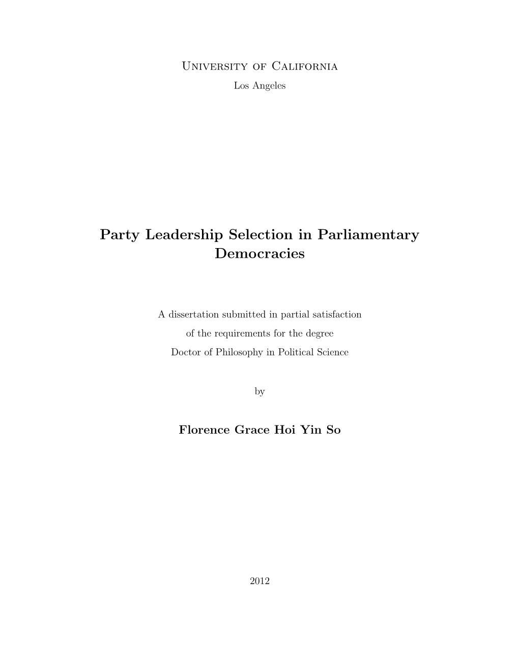 Party Leadership Selection in Parliamentary Democracies