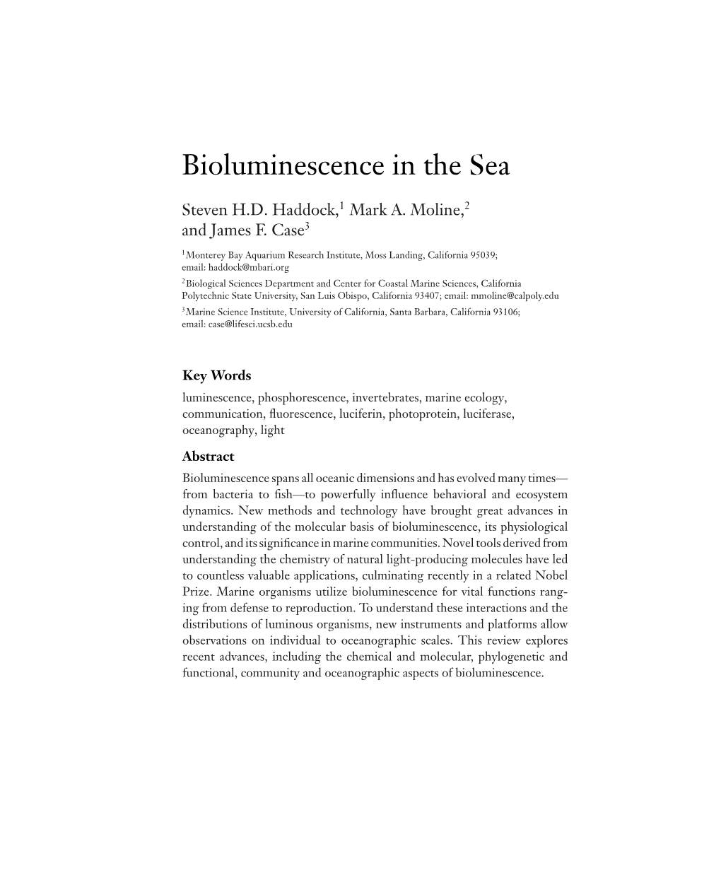 Bioluminescence in the Sea