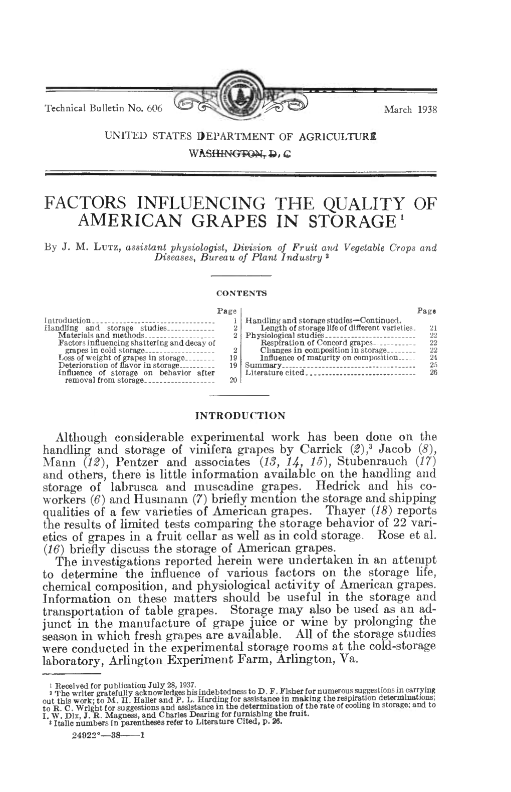 Factors Influencing the Quality of American Grapes in Storage'