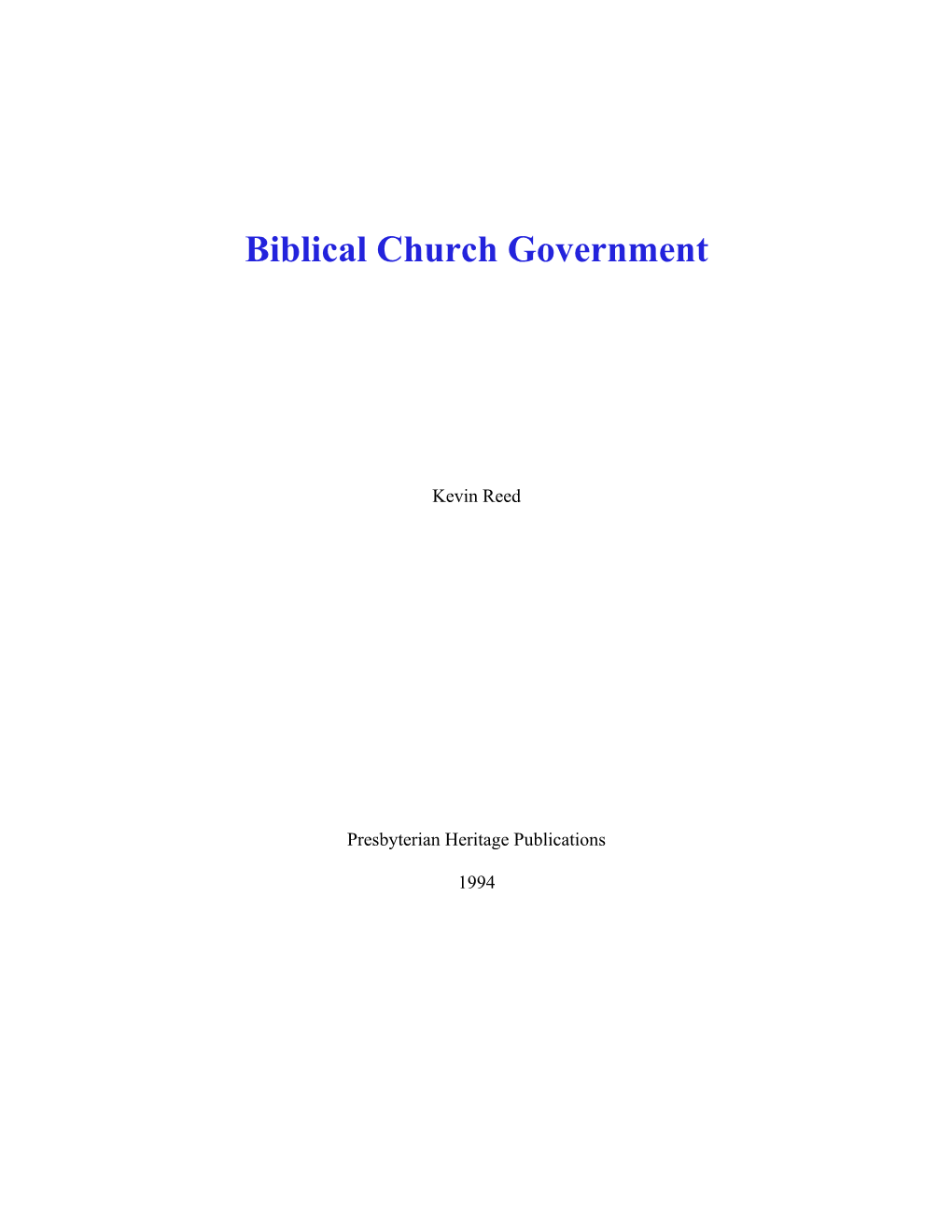 Biblical Church Government