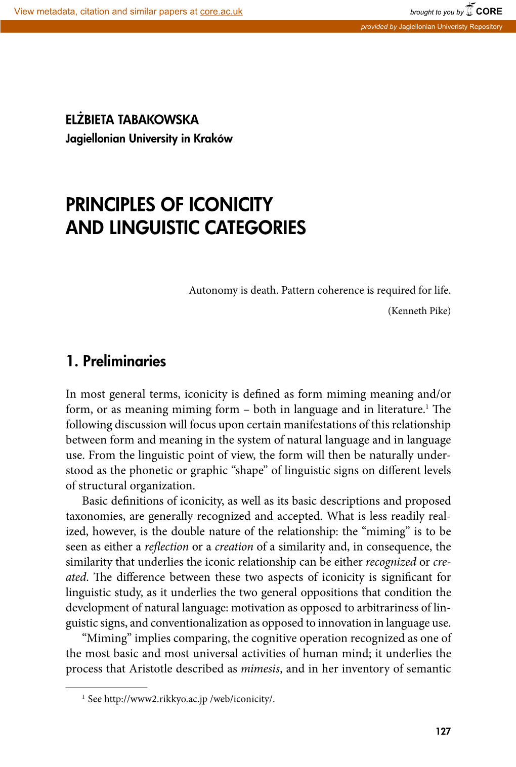 Principles of Iconicity and Linguistic Categories