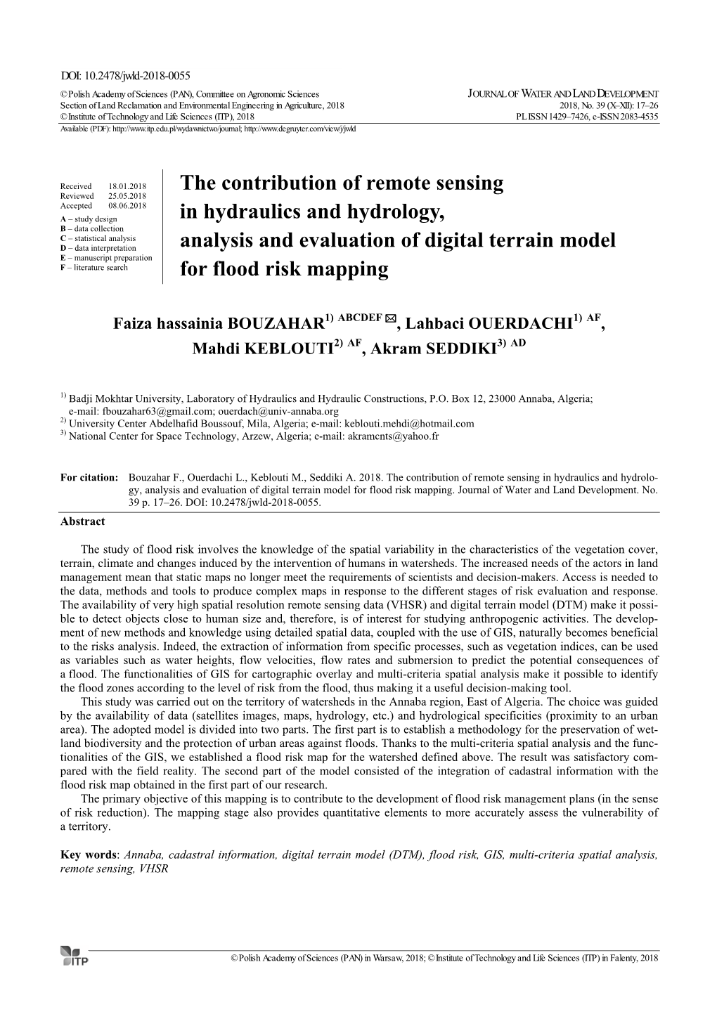 The Contribution of Remote Sensing in Hydraulics and Hydrology, Analysis and Evaluation of Digital Terrain Model for Flood Ri
