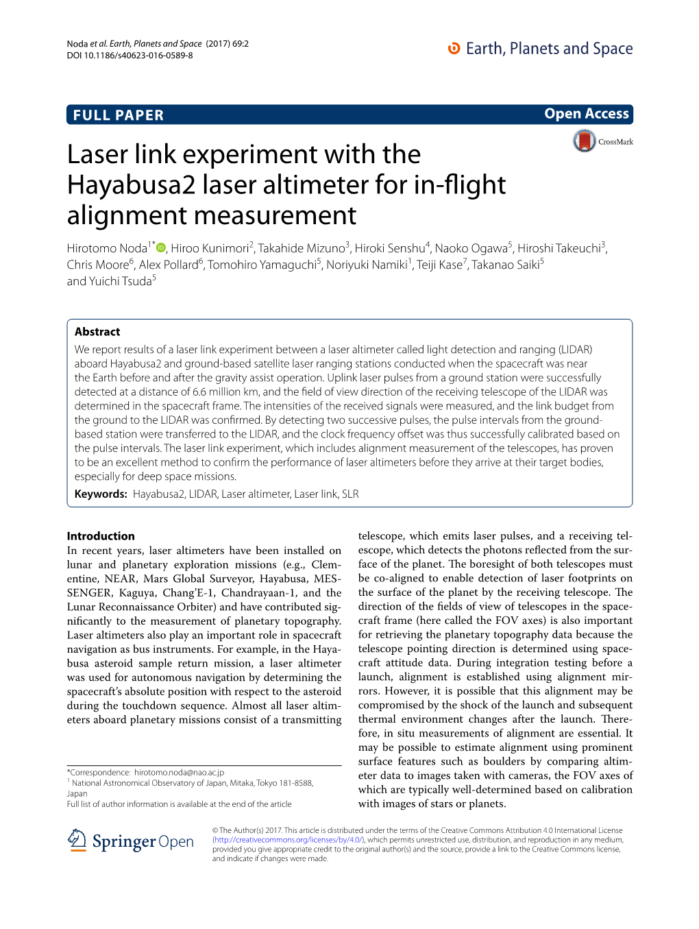 Laser Link Experiment with the Hayabusa2 Laser Altimeter for In