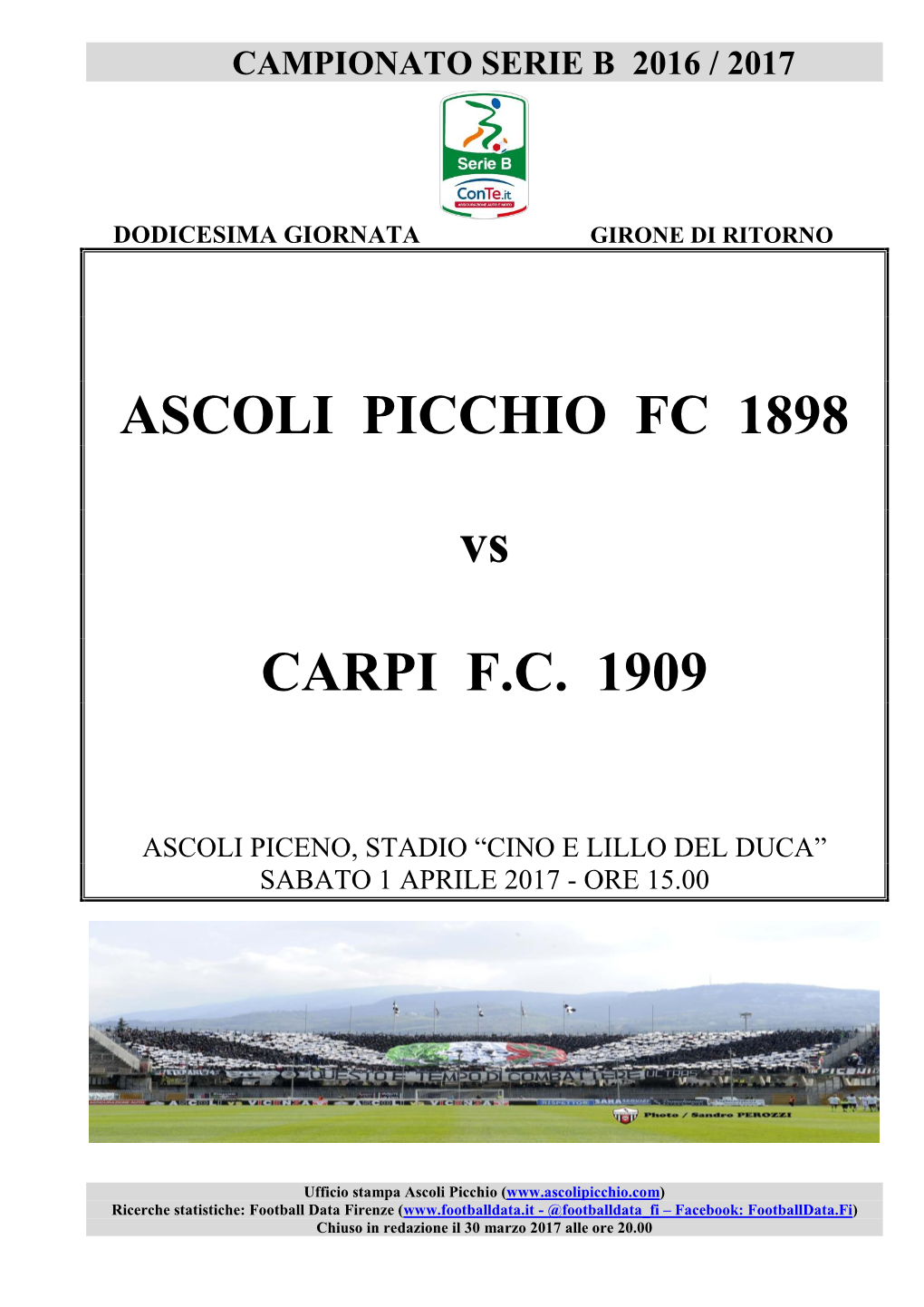 ASCOLI PICCHIO FC 1898 Vs CARPI F.C. 1909