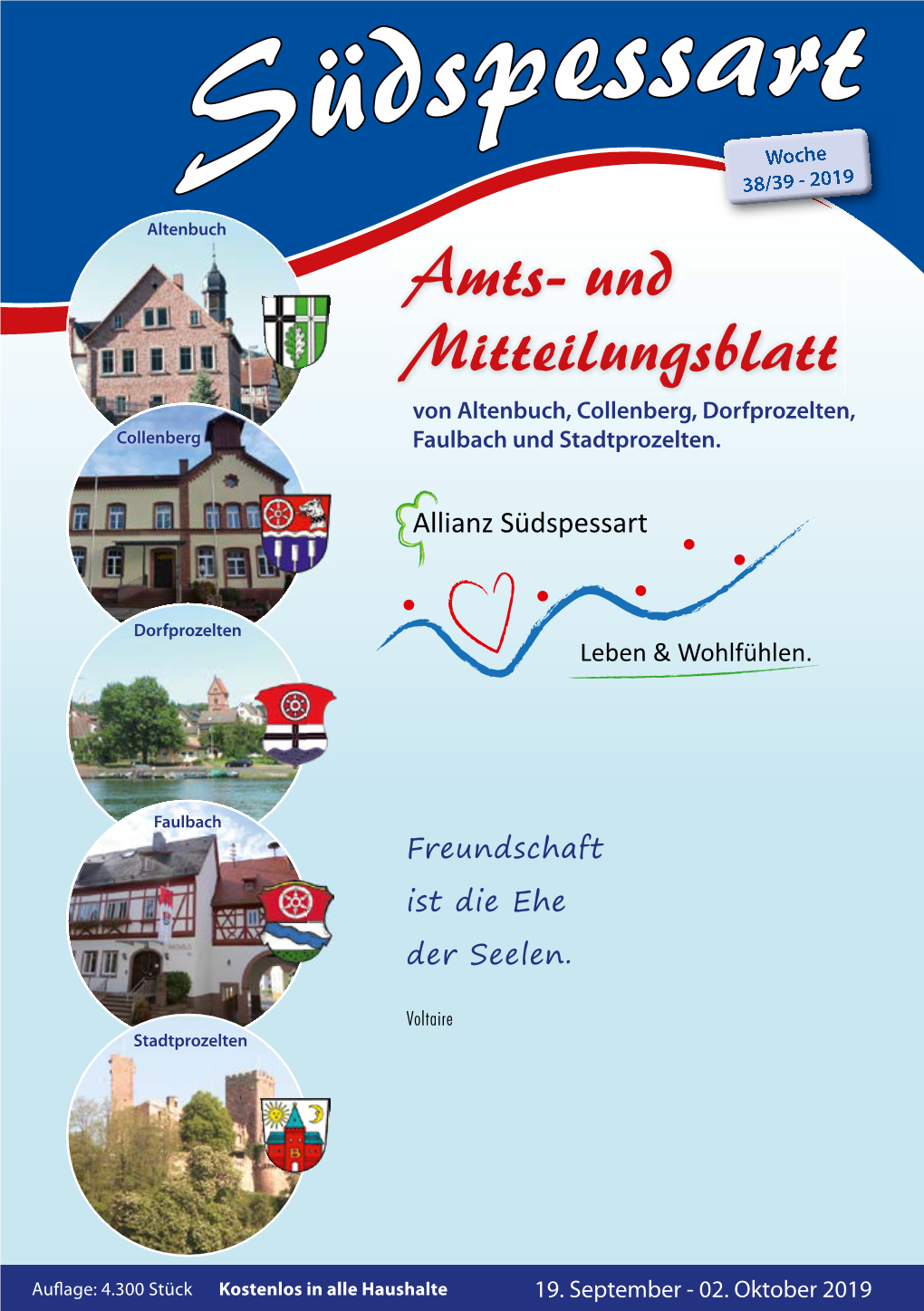 Woche S 38/39 - 2019 Altenbuch Amts- Und Mitteilungsblatt Von Altenbuch, Collenberg, Dorfprozelten, Collenberg Faulbach Und Stadtprozelten