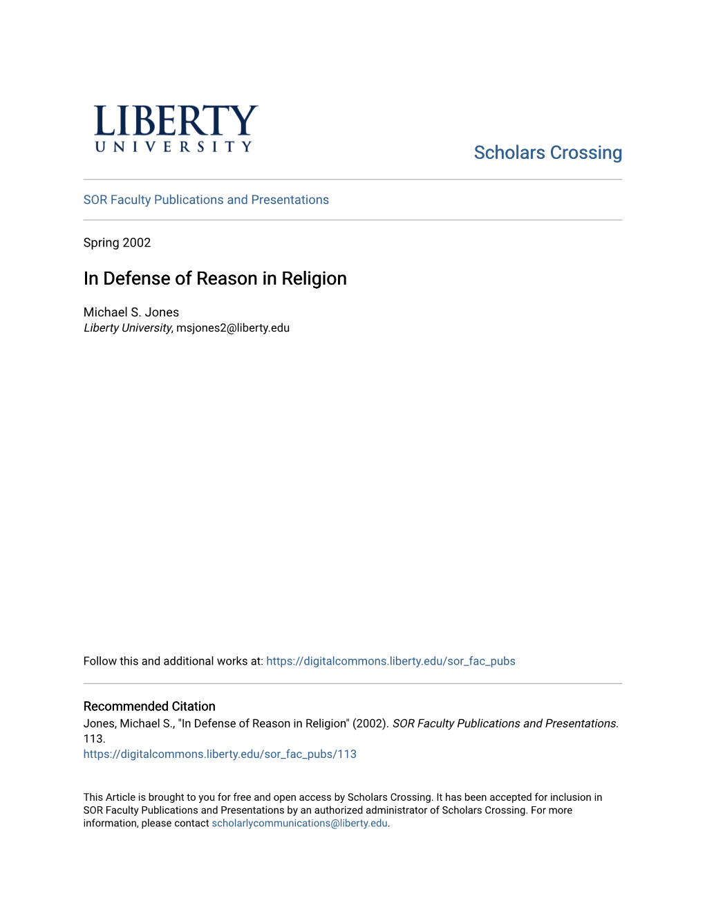 In Defense of Reason in Religion
