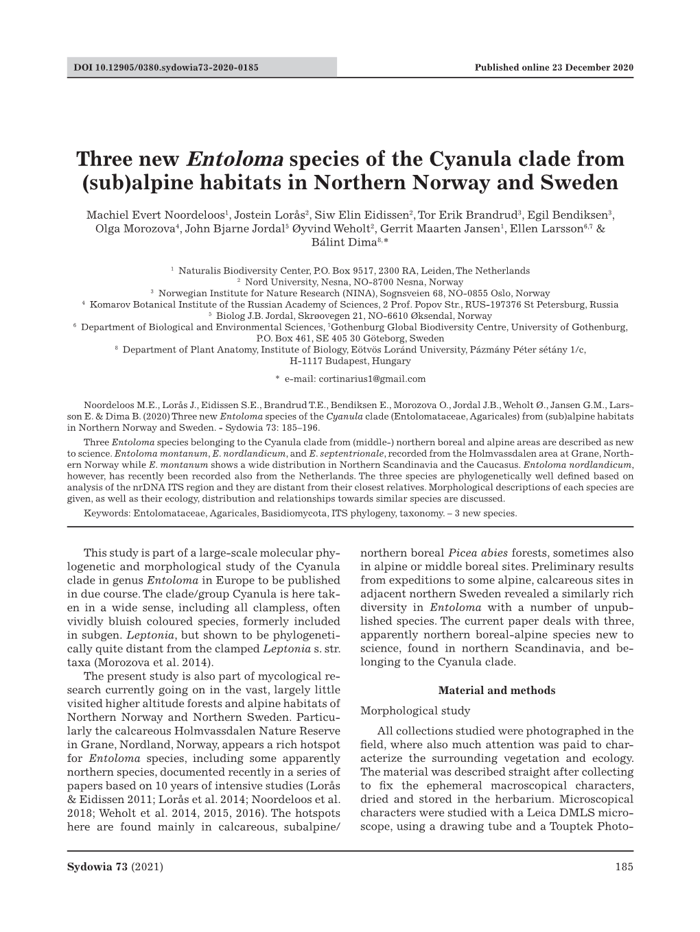 Three New Entoloma Species of the Cyanula Clade from (Sub)Alpine Habitats in Northern Norway and Sweden