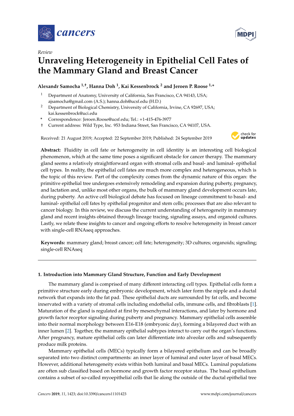 Unraveling Heterogeneity in Epithelial Cell Fates of the Mammary Gland and Breast Cancer