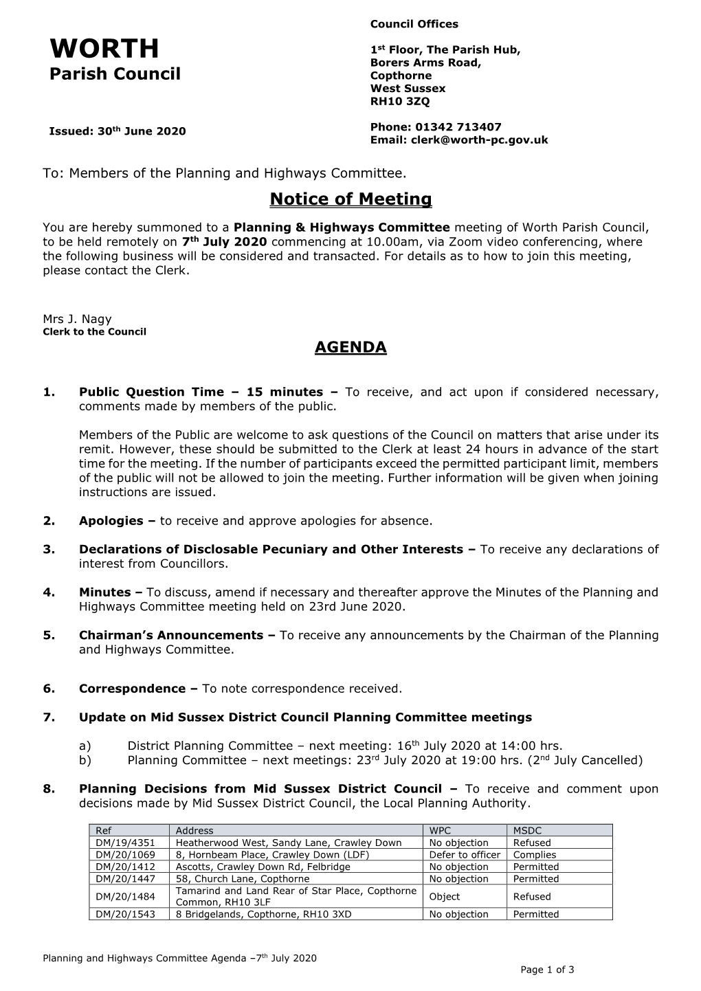 Parish Council Notice of Meeting