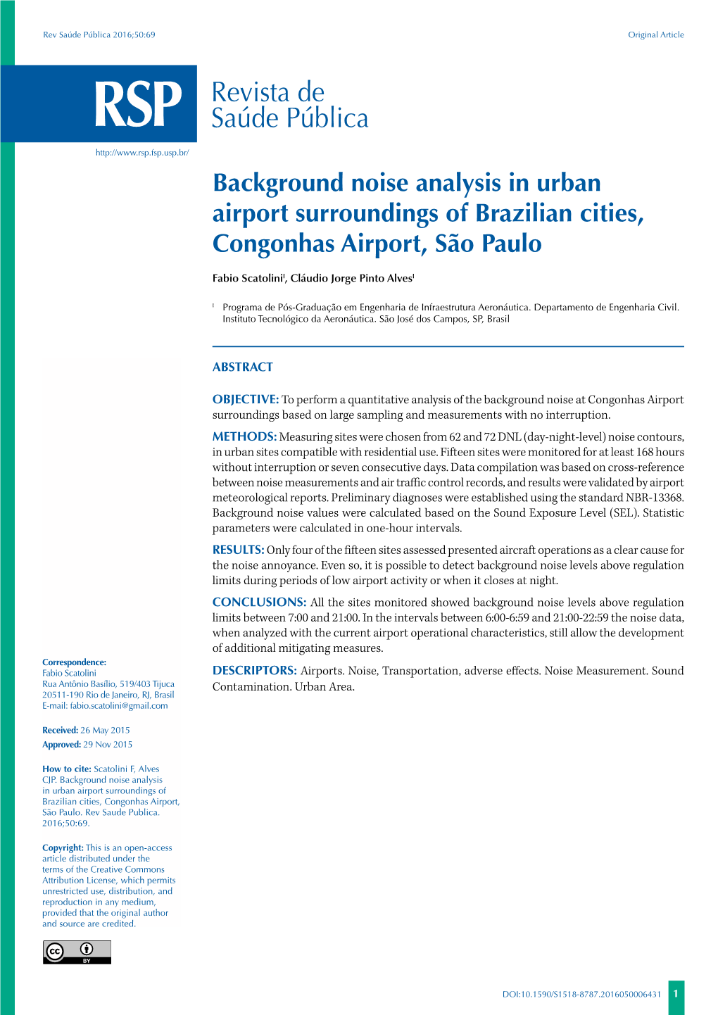 Background Noise Analysis in Urban Airport Surroundings of Brazilian Cities, Congonhas Airport, São Paulo
