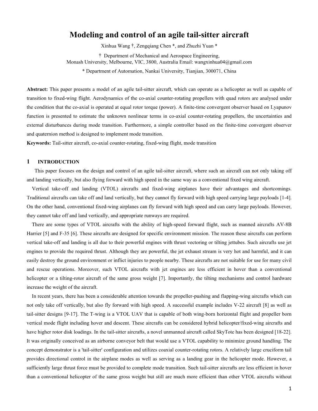 Modeling and Control of an Agile Tail-Sitter Aircraft