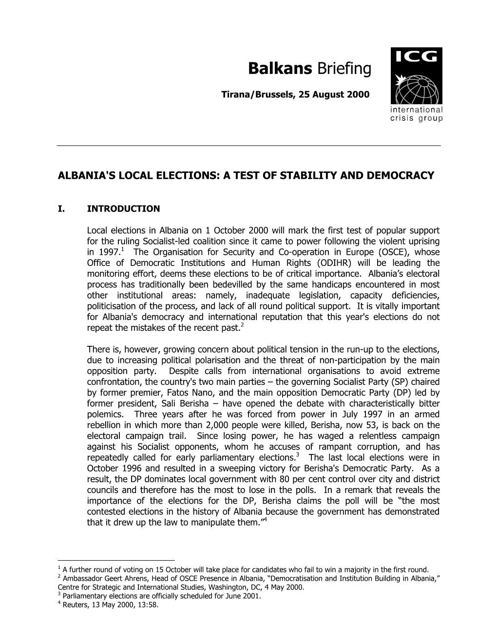 Europe Briefing, Nr. 12: Albania's Local Elections