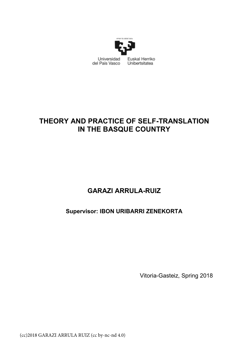 Theory and Practice of Self-Translation in the Basque Country