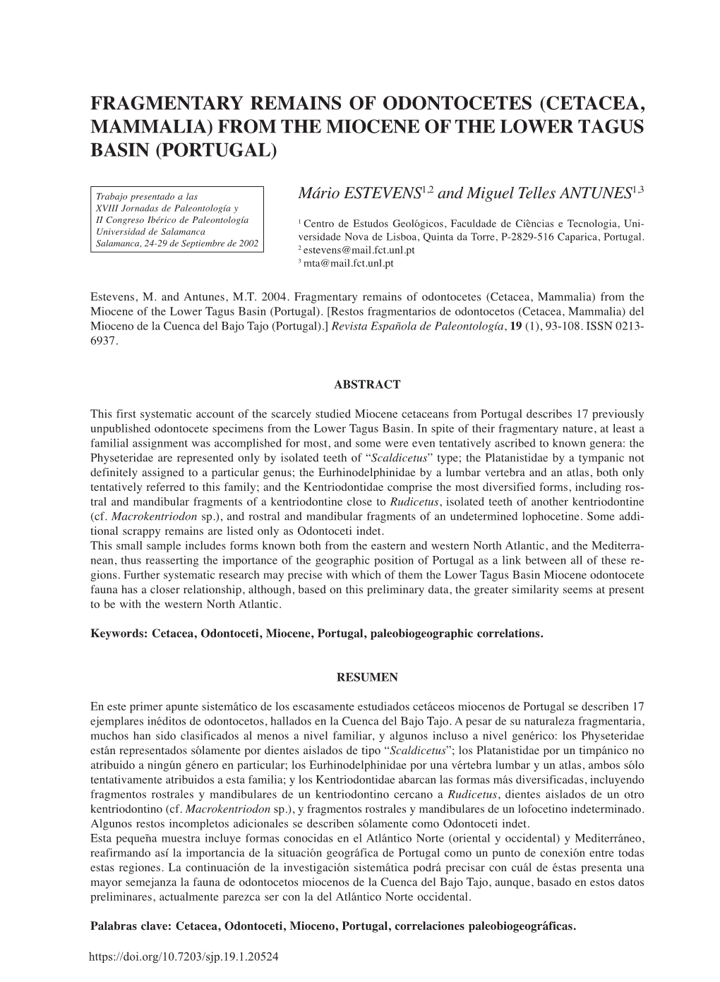 Cetacea, Mammalia) from the Miocene of the Lower Tagus Basin (Portugal)