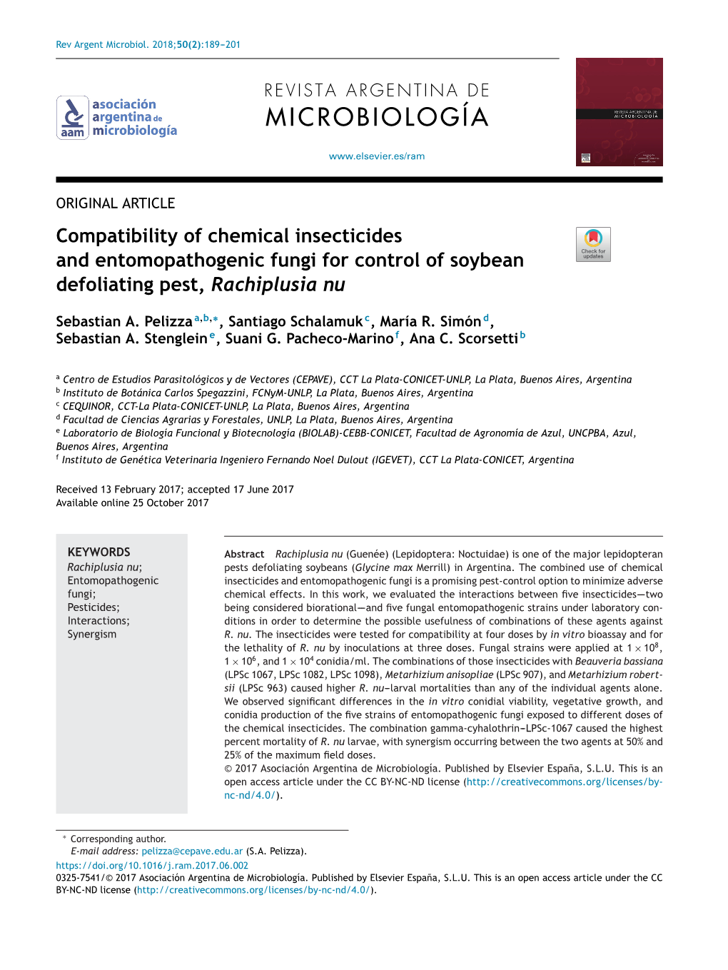 Compatibility of Chemical Insecticides and Entomopathogenic Fungi For