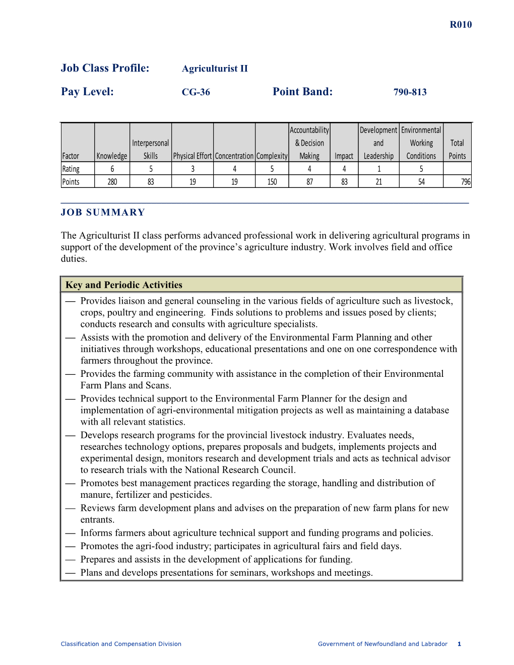 Job Class Profile: Agriculturist II