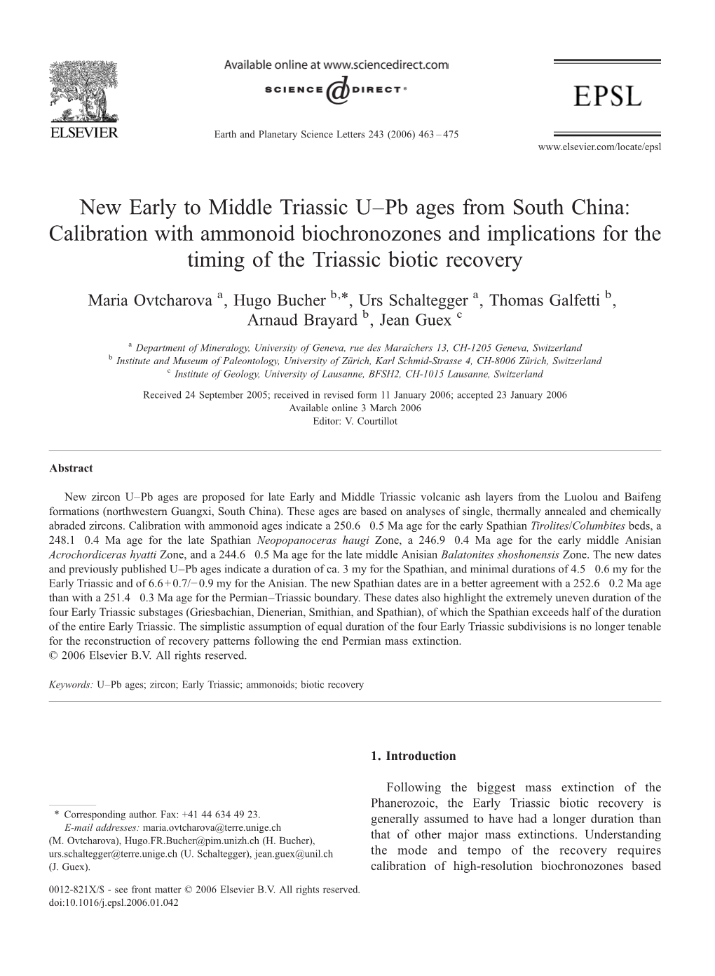 New Early to Middle Triassic U–Pb Ages from South China