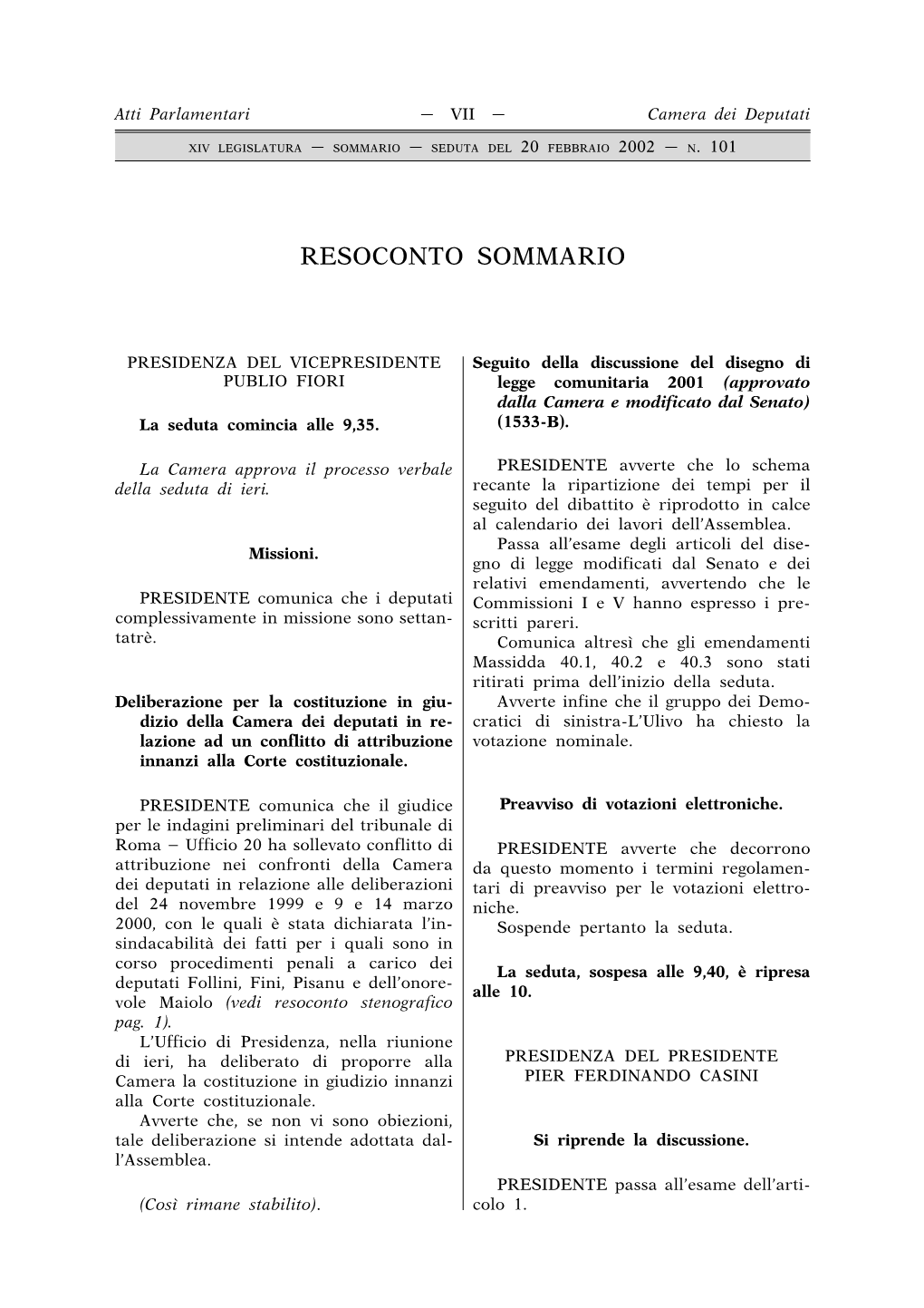 Resoconto Sommario