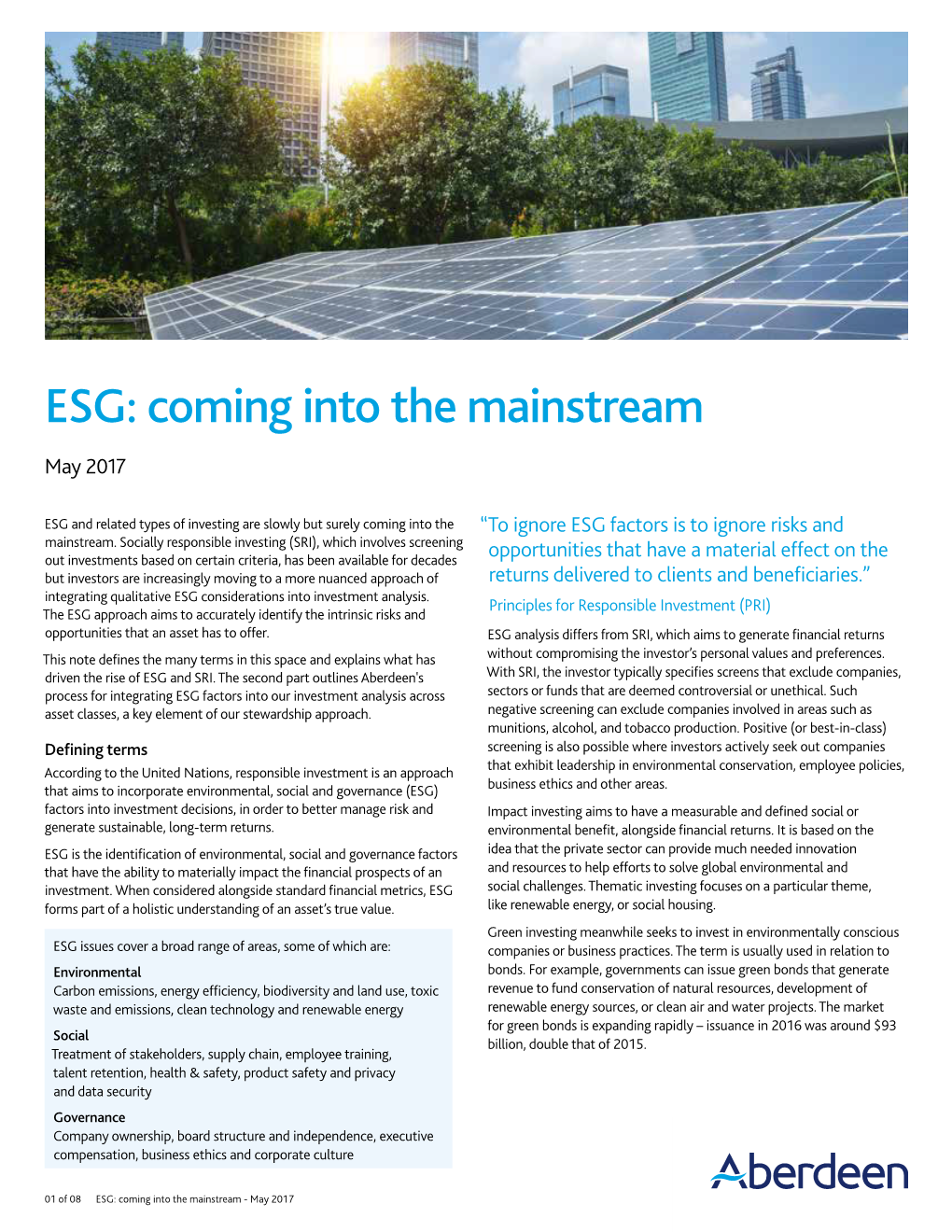 ESG: Coming Into the Mainstream May 2017