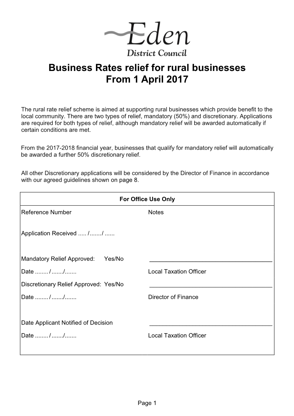 Business Rates Relief for Rural Businesses from 1 April 2017