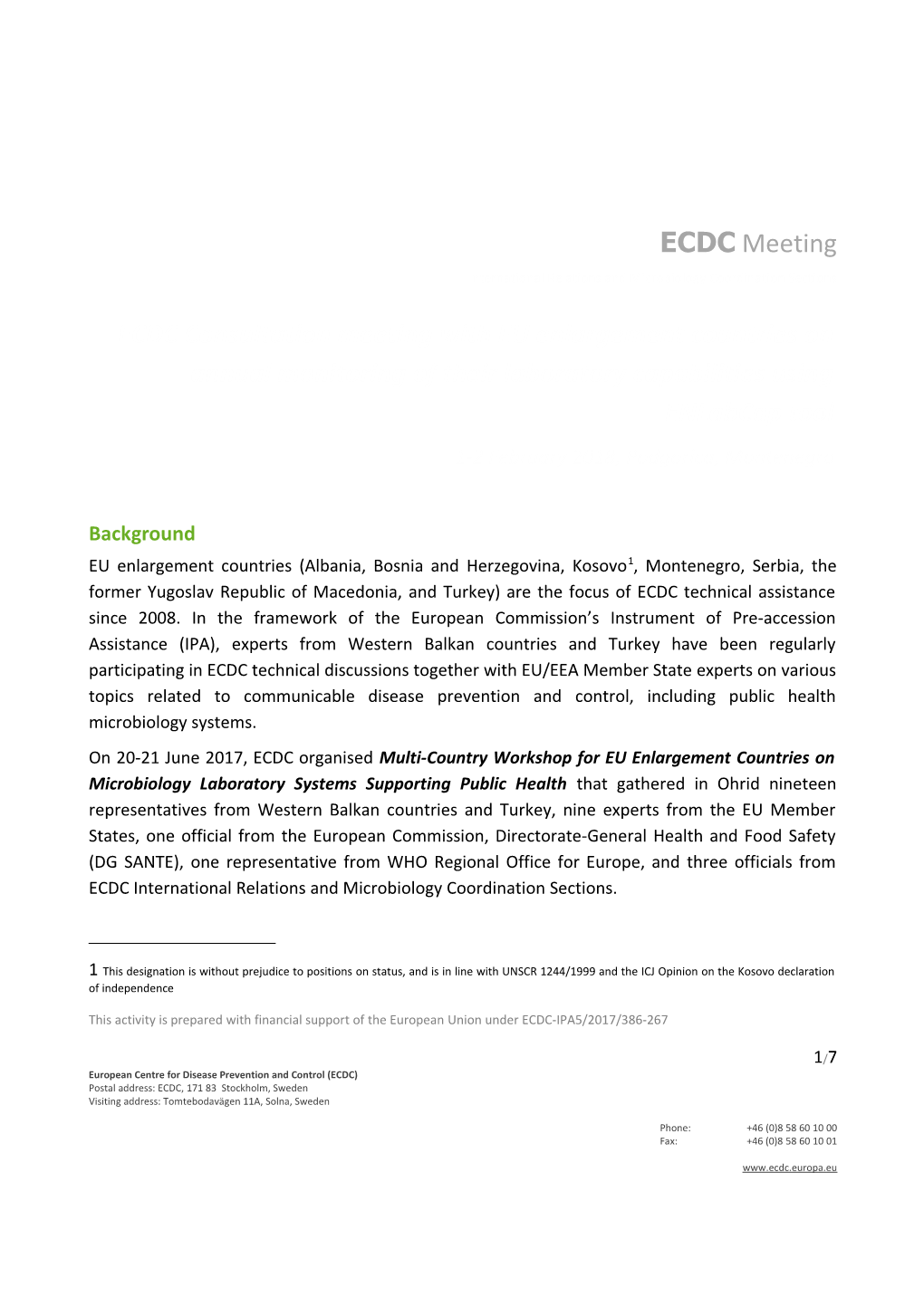 ECDC Multicountry Workshop Ref Labs EU Enlargement Scope and Purpose Draft