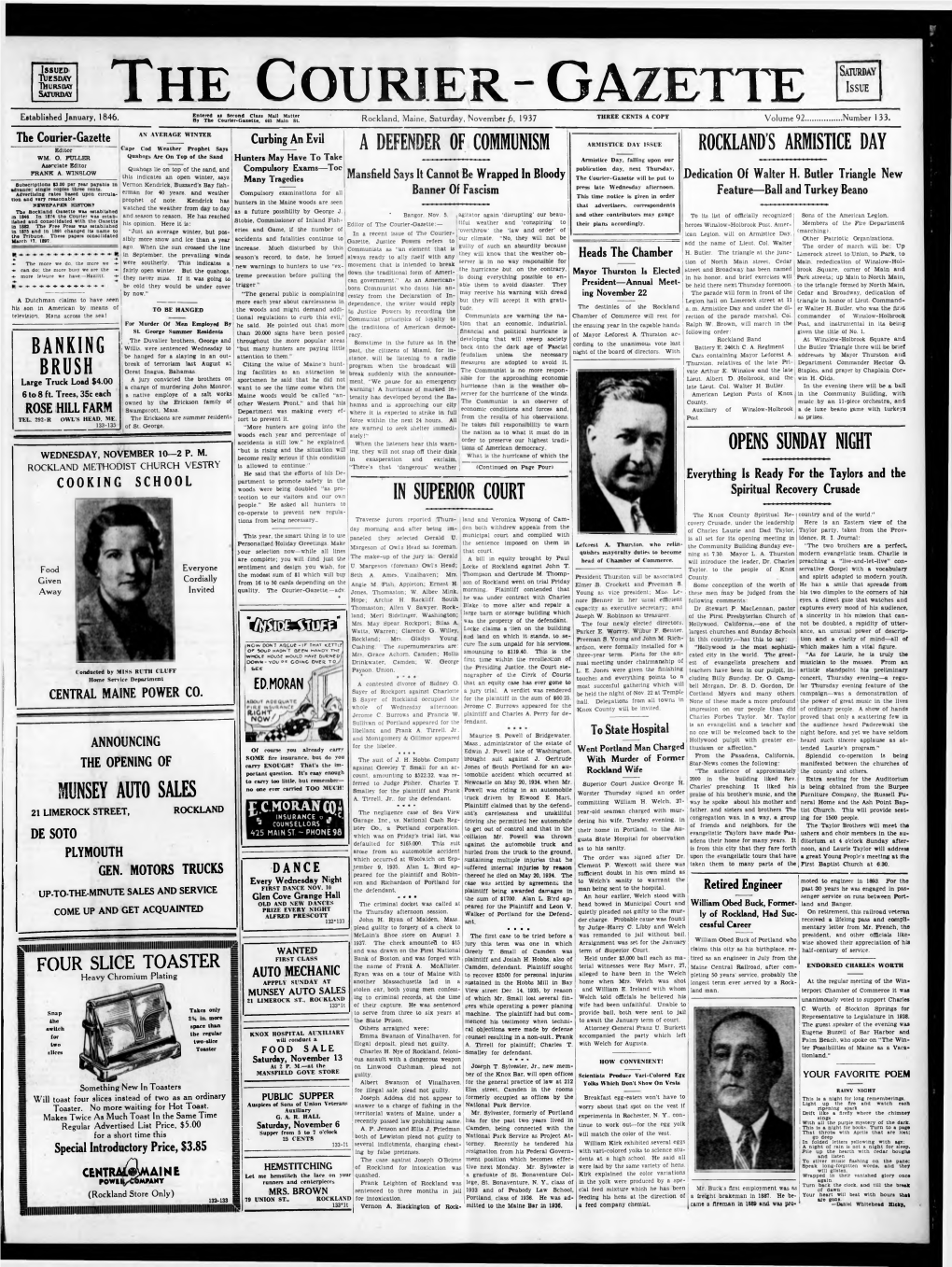 The Courier-Gazette 1= Entered As Second Class Mall Matter THREE CENTS a COPY Established January, 1846