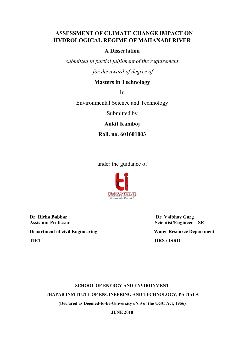 Assessment of Climate Change Impact On