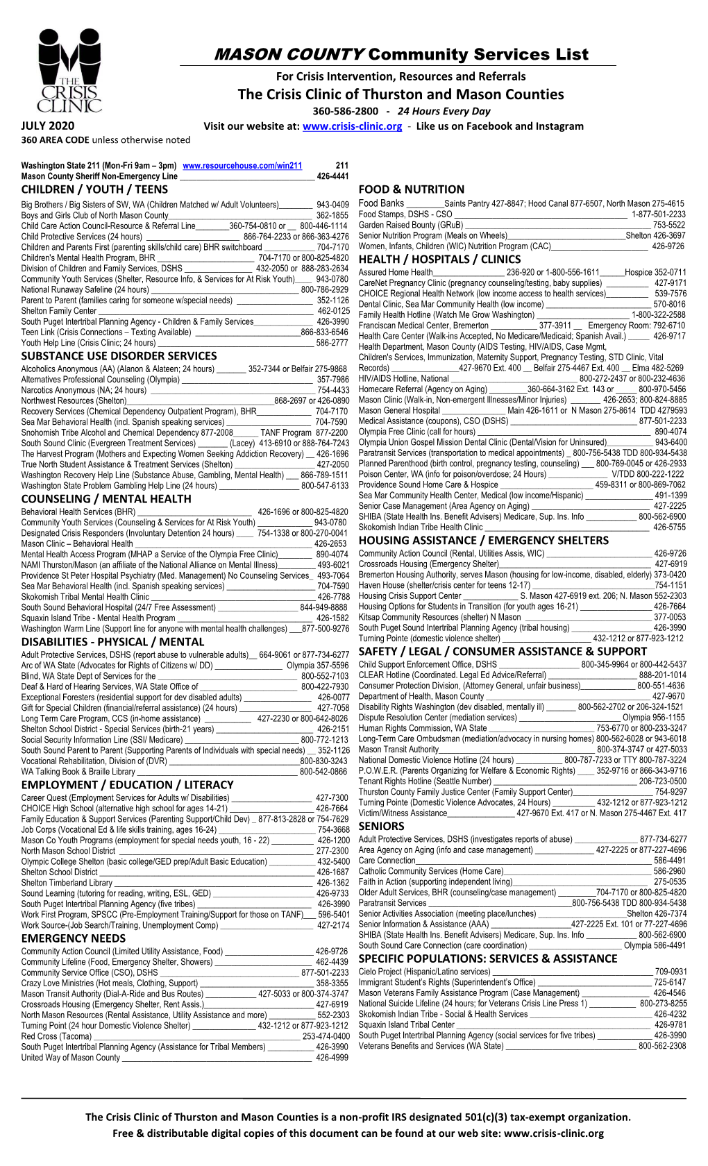 MASON COUNTY Community Services List